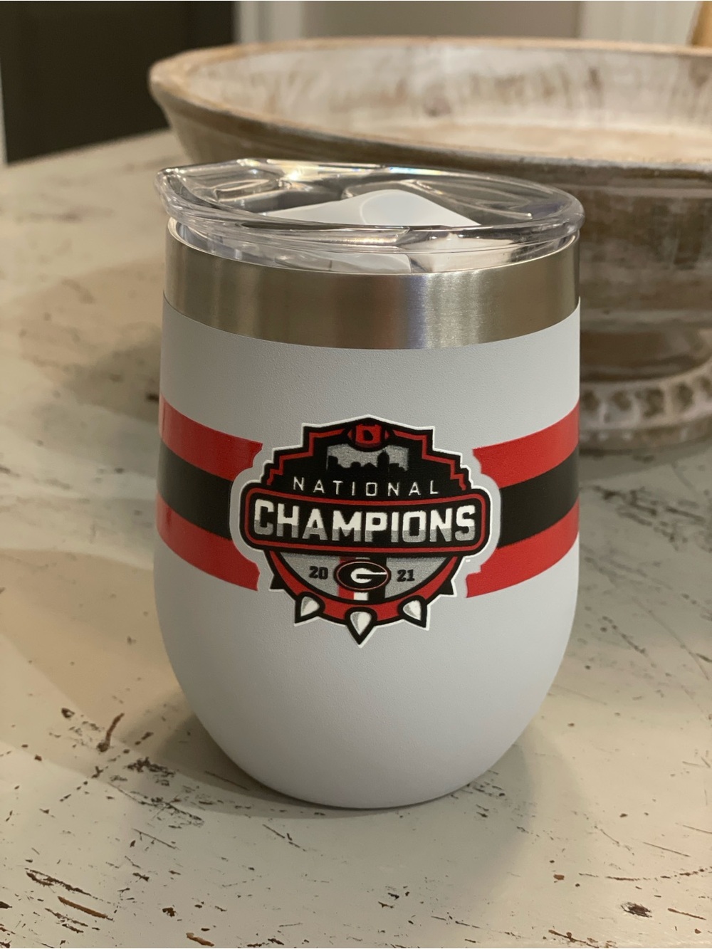 UGA Bulldogs National Champions 2020-21 Insulated White & Red Stemless Tumbler